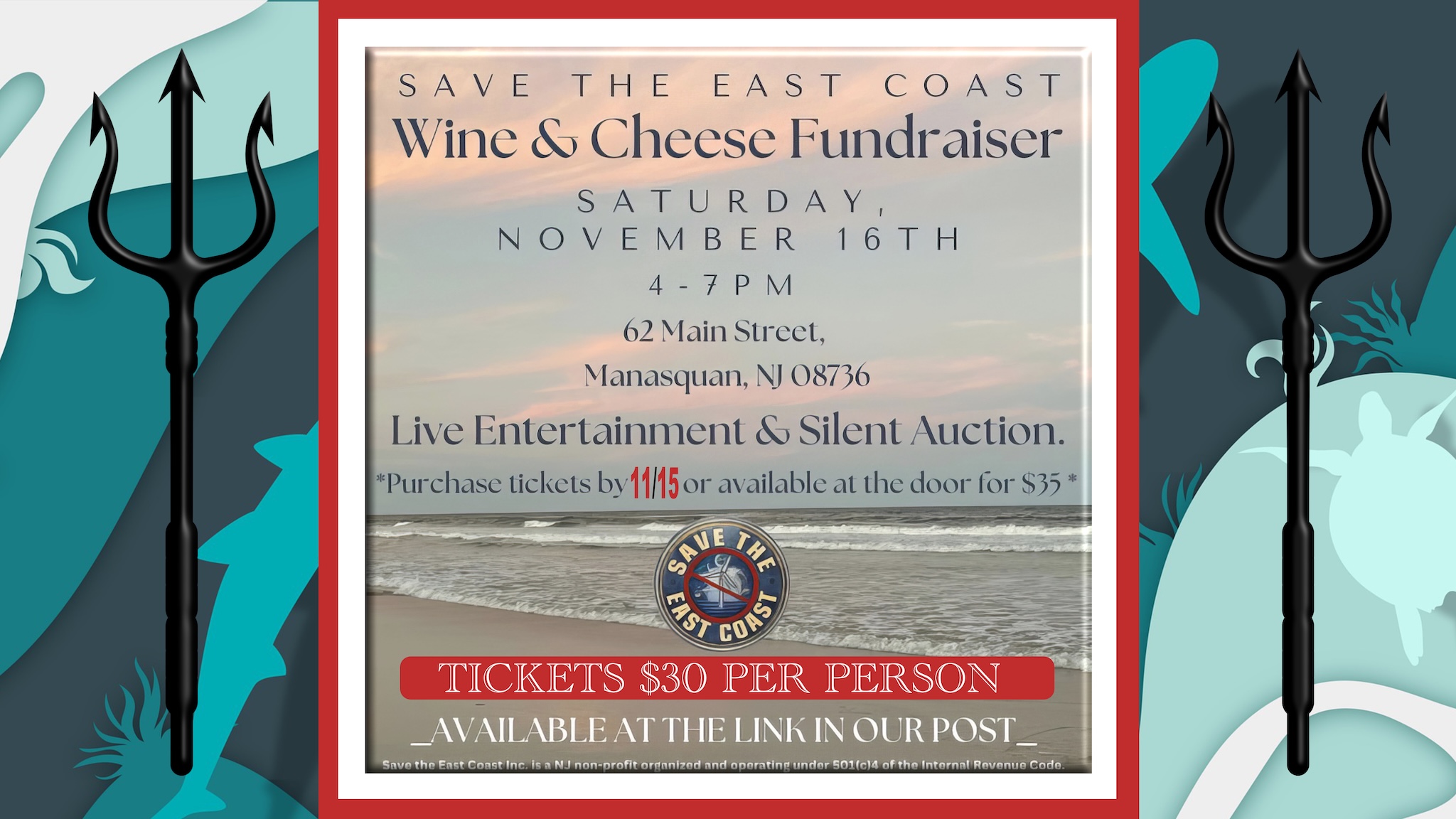 Save the East Coast is having a fundraiser on November 16th 2024 in Manasquan, NJ