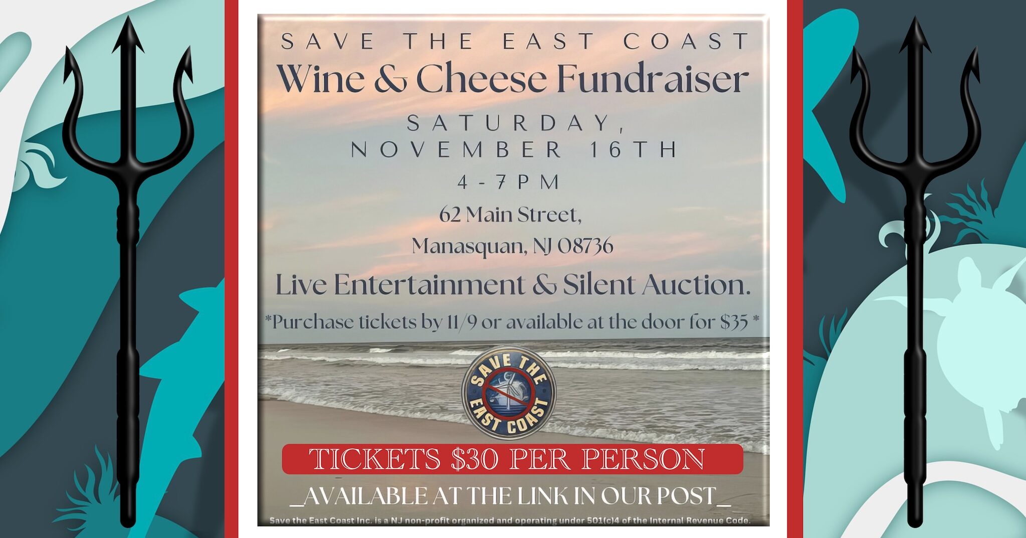 Save the east coast fundraiser flyer for 11.16.24